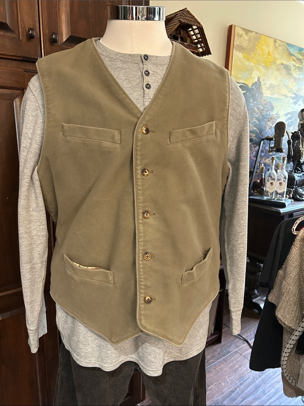 Y2K Orvis Sz XL Lovat Original Moleskin Men's Olive Tan Casual Button Vest
